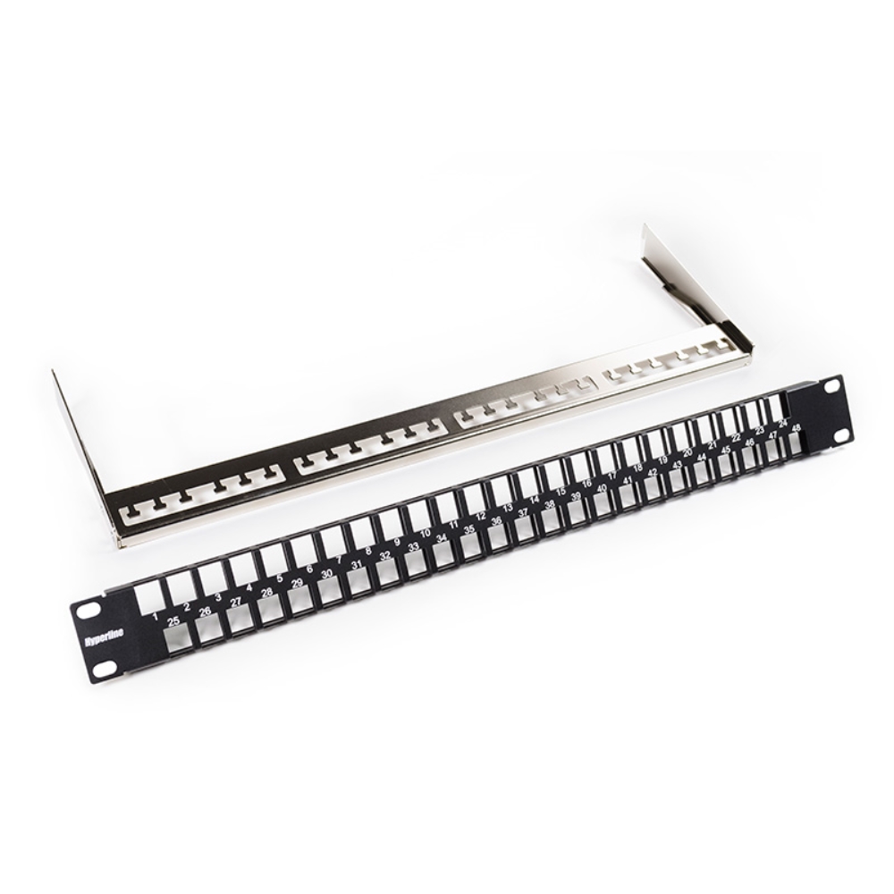 photo of BLANK 48 PORT HIGH-DENSITY PATCH PANEL WITH REAR MANAGER, HYPERLINE PPBLHD-19-48S-BK-RM